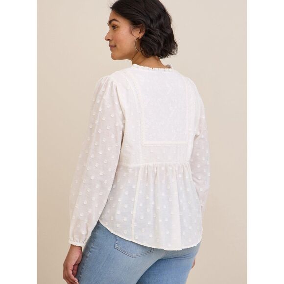 NWT Torrid 4X White Clip Dot Mixed Eyelet Yoke Detail Cotton Top Size 26 - Picture 3 of 8